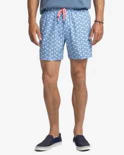Best Sale Southern Tide Heather Skipping Jacks Swim Trunk Heather Clearwater Blue
