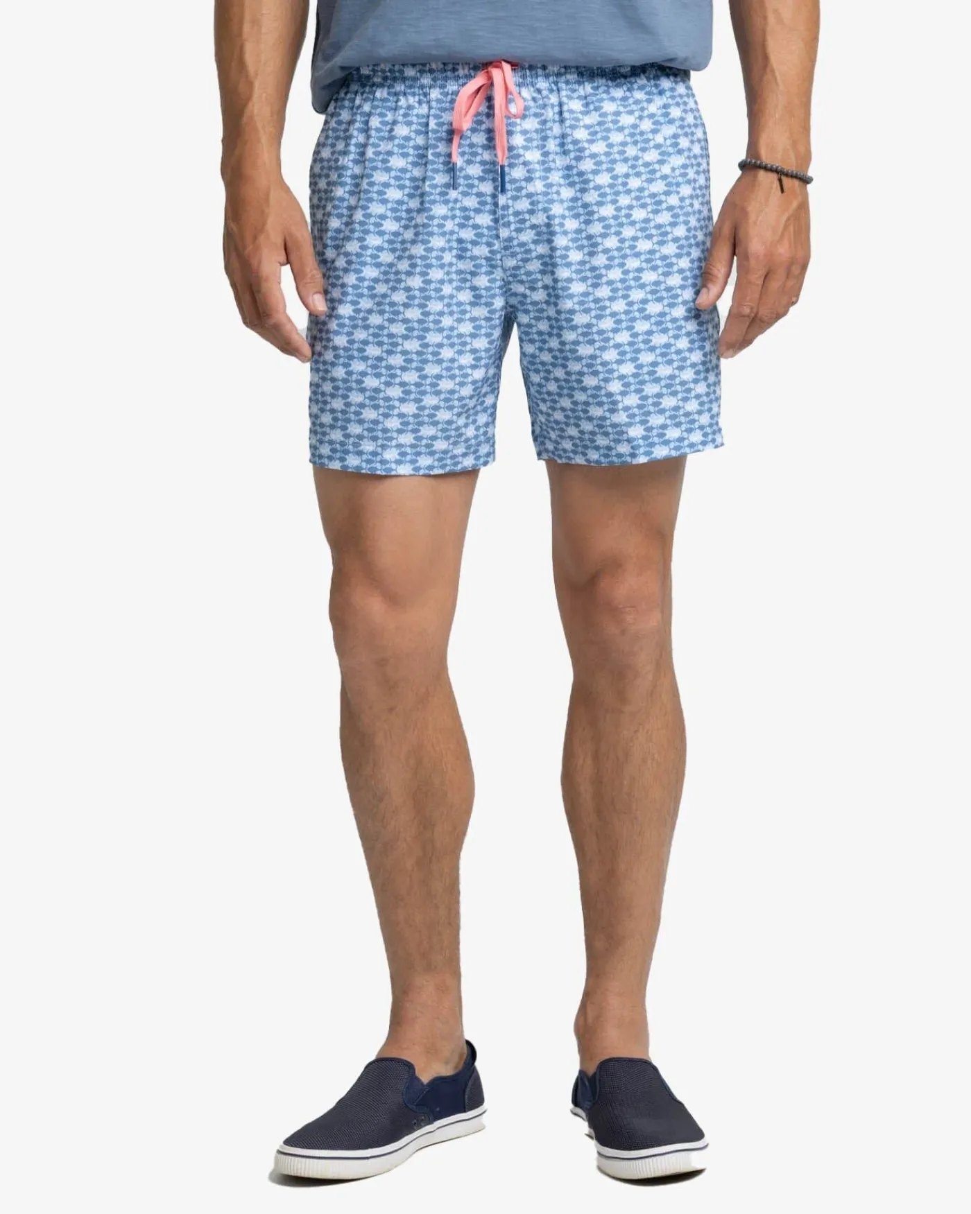 Best Sale Southern Tide Heather Skipping Jacks Swim Trunk Heather Clearwater Blue