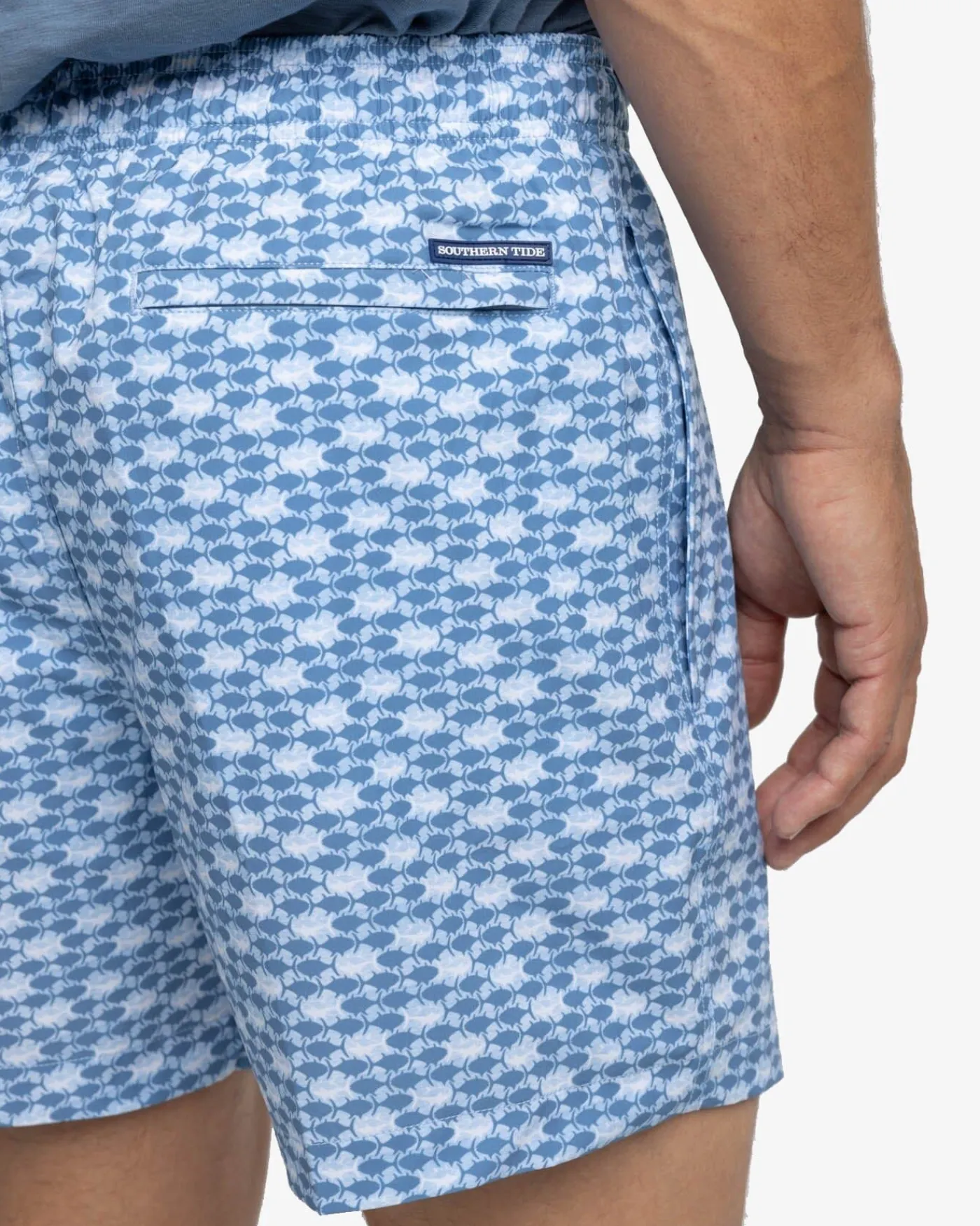 Best Sale Southern Tide Heather Skipping Jacks Swim Trunk Heather Clearwater Blue