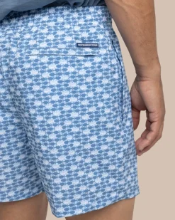 Best Sale Southern Tide Heather Skipping Jacks Swim Trunk Heather Clearwater Blue