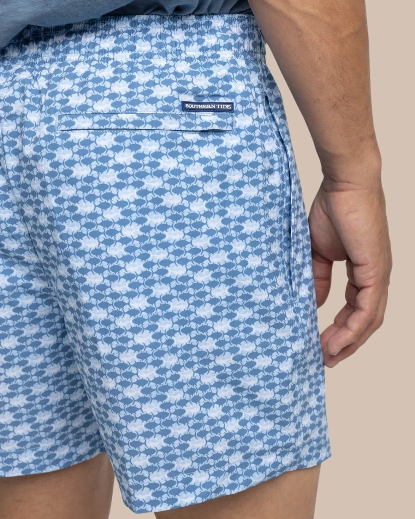 Best Sale Southern Tide Heather Skipping Jacks Swim Trunk Heather Clearwater Blue
