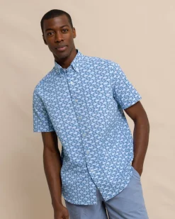 Online Southern Tide Intercoastal Heather Skipping Jacks Short Sleeve Sport Shirt Heather Clearwater Blue
