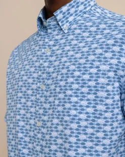 Online Southern Tide Intercoastal Heather Skipping Jacks Short Sleeve Sport Shirt Heather Clearwater Blue