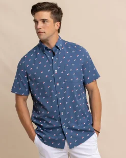Fashion Southern Tide Keep It Nautical Intercoastal Heather Short Sleeve Sport Shirt Heather Aged Denim