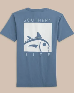 Outlet Southern Tide Kids Cropped Skipjack Box Short Sleeve T-Shirt Coronet Blue