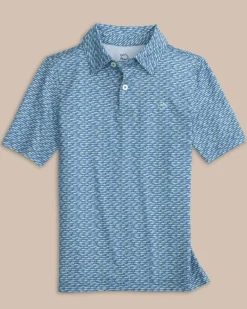 Sale Southern Tide Kids Driver Casual Water Printed Polo Coronet Blue