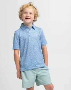 Sale Southern Tide Kids Driver Casual Water Printed Polo Coronet Blue
