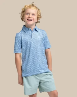 Sale Southern Tide Kids Driver Casual Water Printed Polo Coronet Blue