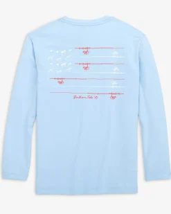 Discount Southern Tide Kids Red, White, And Lure Long Sleeve Performance T-Shirt Clearwater Blue