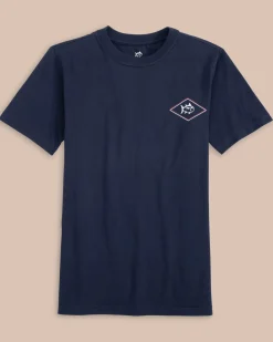 Fashion Southern Tide Kids Rod And Reel Flag Short Sleeve T-Shirt True Navy