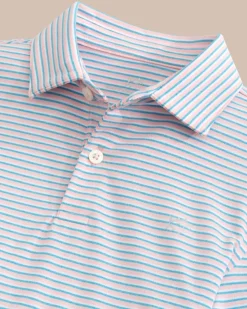 New Southern Tide Kids Ryder Heather Halls Stripe Performance Polo