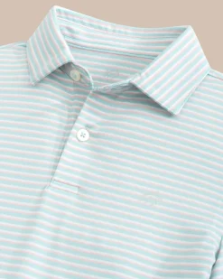 New Southern Tide Kids Ryder Heather Halls Stripe Performance Polo