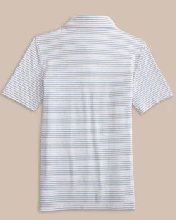 New Southern Tide Kids Ryder Heather Halls Stripe Performance Polo