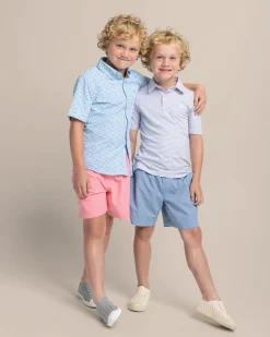 New Southern Tide Kids Ryder Heather Halls Stripe Performance Polo