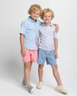 New Southern Tide Kids Ryder Heather Halls Stripe Performance Polo