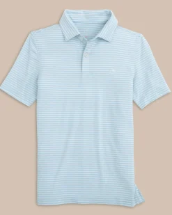 New Southern Tide Kids Ryder Heather Halls Stripe Performance Polo