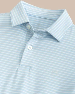 New Southern Tide Kids Ryder Heather Halls Stripe Performance Polo