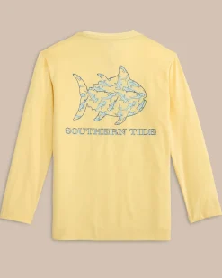Fashion Southern Tide Kids Sharks And Skipjacks Performance Long Sleeve T-Shirt Golden Haze Yellow