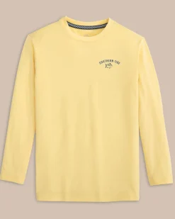 Fashion Southern Tide Kids Sharks And Skipjacks Performance Long Sleeve T-Shirt Golden Haze Yellow