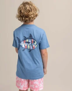 New Southern Tide Kids Skipjack Lure Fill Short Sleeve T-Shirt Coronet Blue