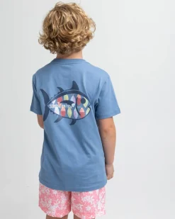 New Southern Tide Kids Skipjack Lure Fill Short Sleeve T-Shirt Coronet Blue
