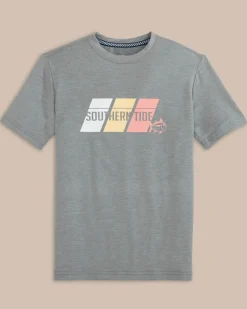 New Southern Tide Kids St Tri Block Heather Short Sleeve Performance T-Shirt Heather Platinum Grey