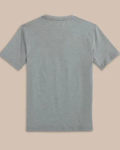 New Southern Tide Kids St Tri Block Heather Short Sleeve Performance T-Shirt Heather Platinum Grey