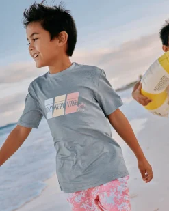 New Southern Tide Kids St Tri Block Heather Short Sleeve Performance T-Shirt Heather Platinum Grey
