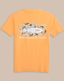 Shop Southern Tide Kids Yachts Of Sharks Short Sleeve T-Shirt Salmon Bluff Orange