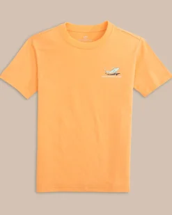 Shop Southern Tide Kids Yachts Of Sharks Short Sleeve T-Shirt Salmon Bluff Orange