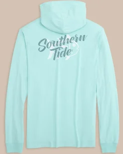 New Southern Tide Letterpress Skipjack Long Sleeve Hoodie T-Shirt Wake Blue