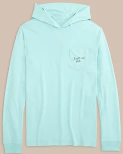 New Southern Tide Letterpress Skipjack Long Sleeve Hoodie T-Shirt Wake Blue