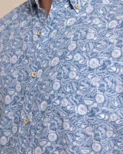 New Southern Tide Linen Rayon Caps Off Short Sleeve Sport Shirt Coronet Blue