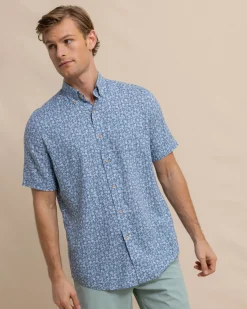 Best Sale Southern Tide Linen Rayon Ditzy Floral Short Sleeve Sport Shirt
