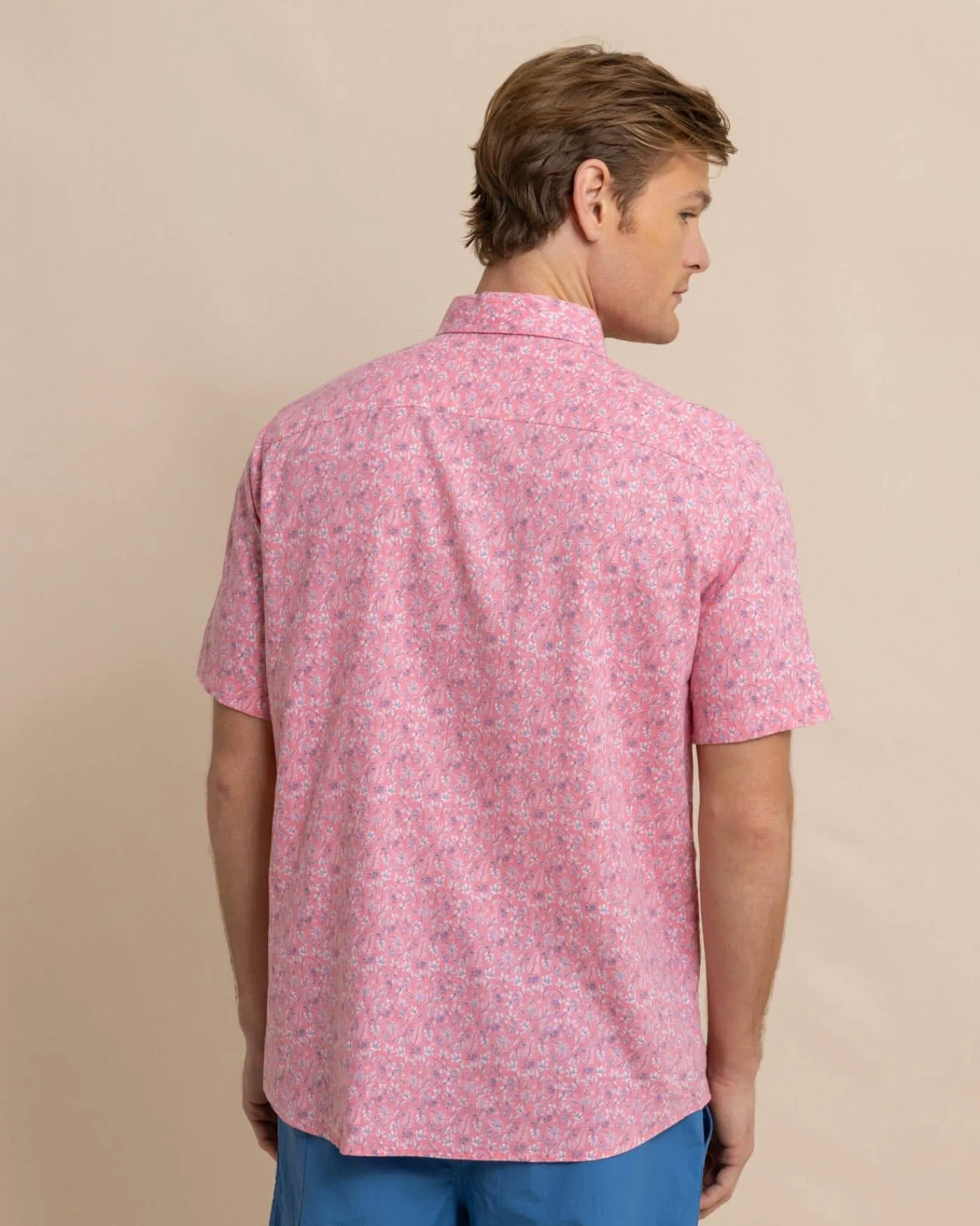 Best Sale Southern Tide Linen Rayon Ditzy Floral Short Sleeve Sport Shirt