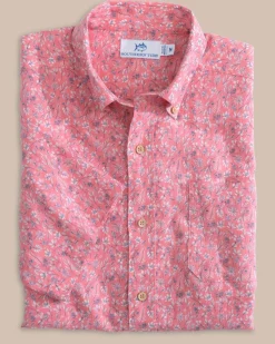 Best Sale Southern Tide Linen Rayon Ditzy Floral Short Sleeve Sport Shirt