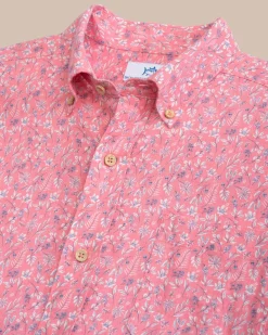 Best Sale Southern Tide Linen Rayon Ditzy Floral Short Sleeve Sport Shirt