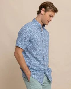 Best Sale Southern Tide Linen Rayon Ditzy Floral Short Sleeve Sport Shirt