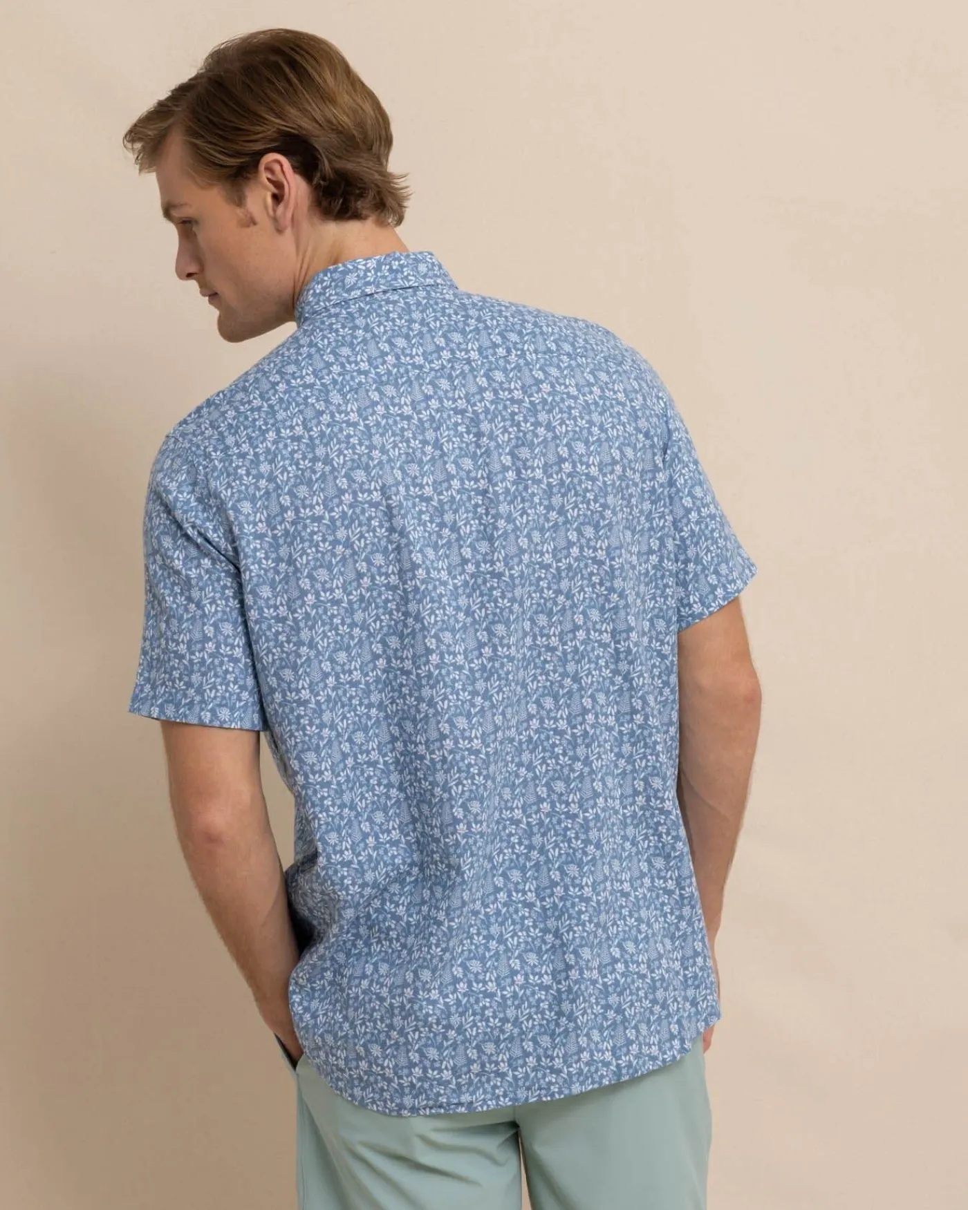 Best Sale Southern Tide Linen Rayon Ditzy Floral Short Sleeve Sport Shirt