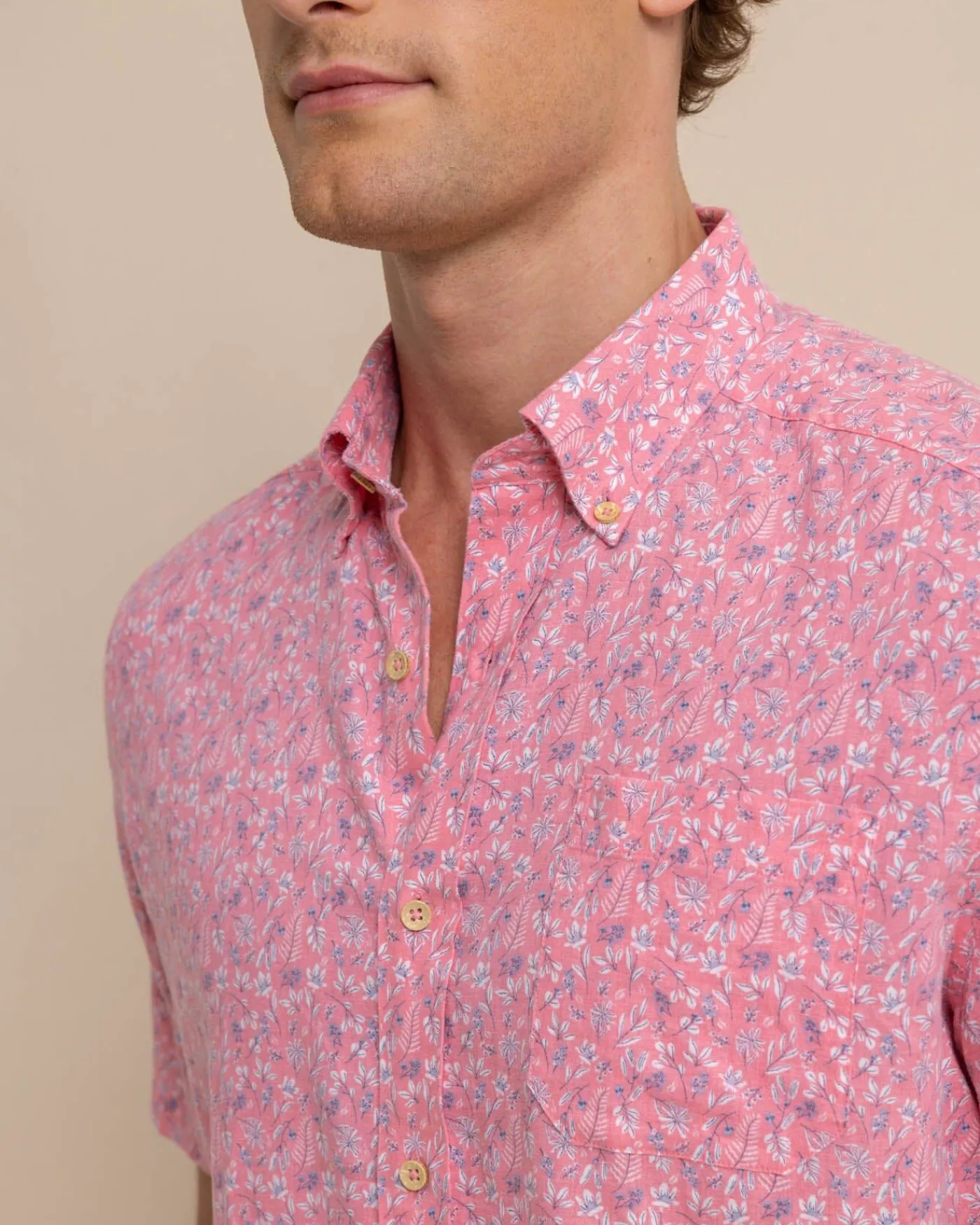 Best Sale Southern Tide Linen Rayon Ditzy Floral Short Sleeve Sport Shirt