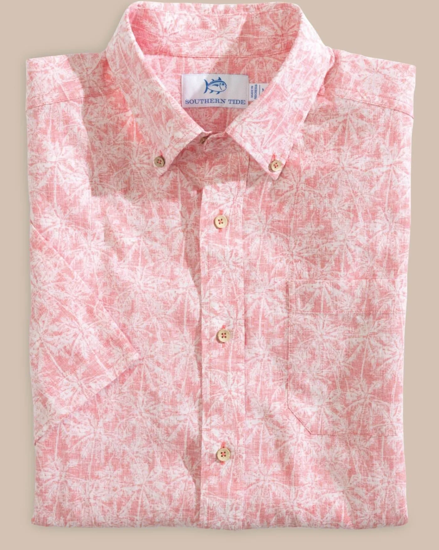 Cheap Southern Tide Linen Rayon Keep Palm And Carry On Print Sport Shirt