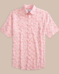 Cheap Southern Tide Linen Rayon Keep Palm And Carry On Print Sport Shirt