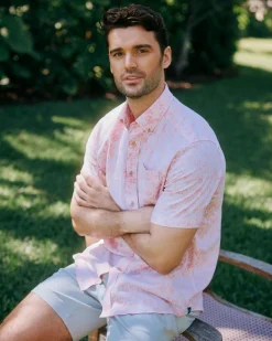 Cheap Southern Tide Linen Rayon Keep Palm And Carry On Print Sport Shirt