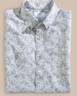 Cheap Southern Tide Linen Rayon Keep Palm And Carry On Print Sport Shirt
