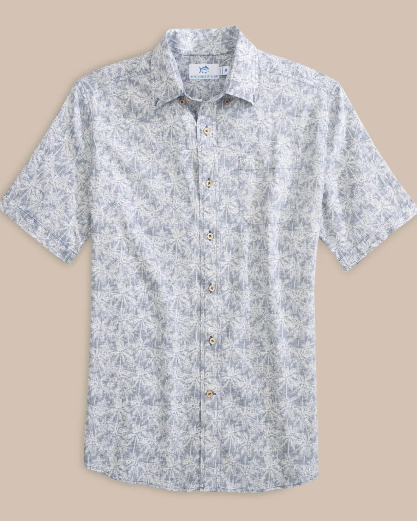 Cheap Southern Tide Linen Rayon Keep Palm And Carry On Print Sport Shirt