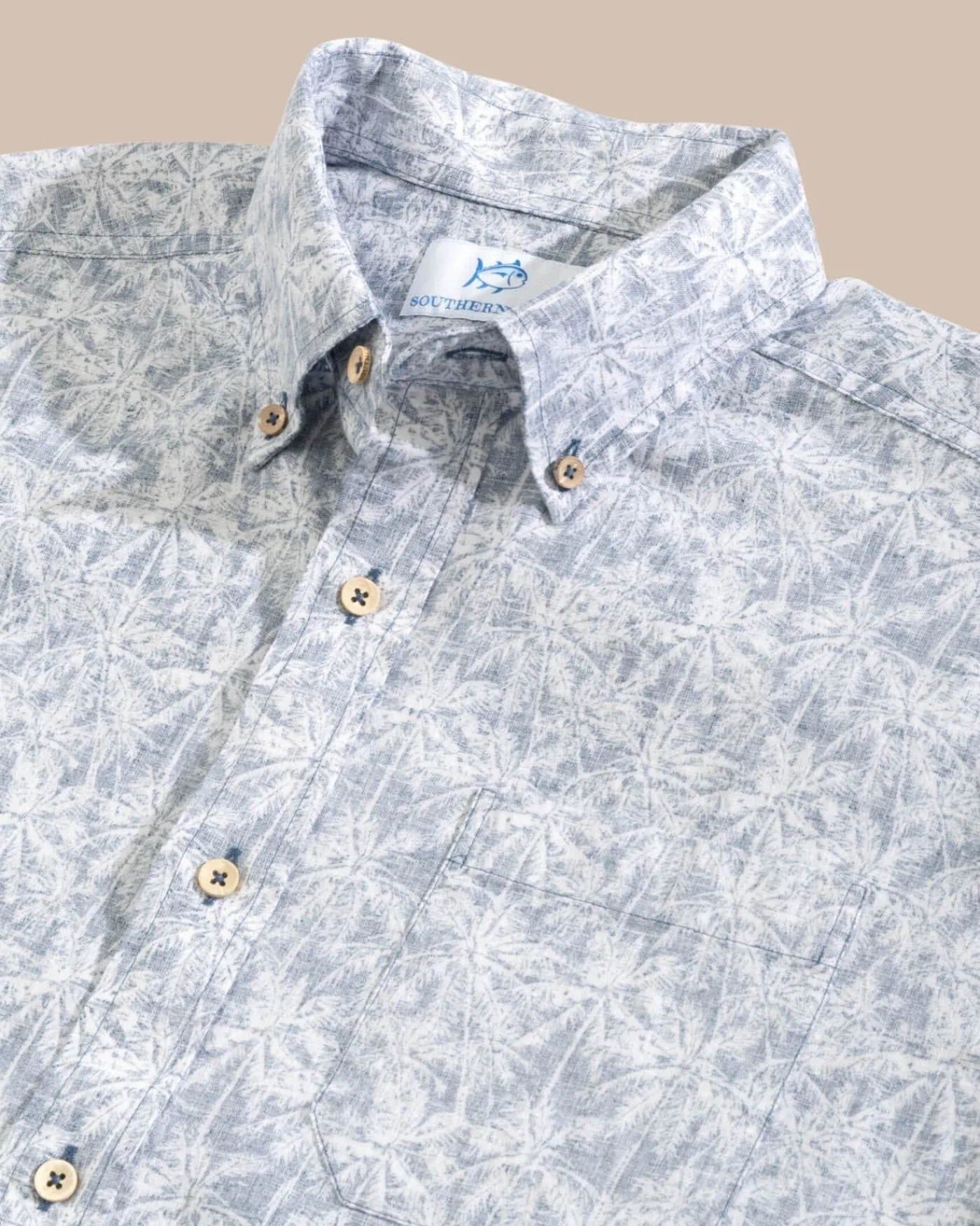 Cheap Southern Tide Linen Rayon Keep Palm And Carry On Print Sport Shirt