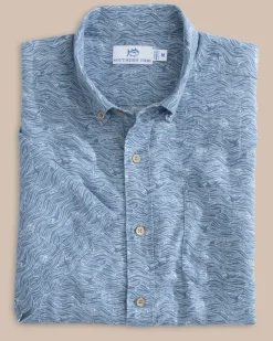 New Southern Tide Linen Rayon The Whaler Short Sleeve Sport Shirt Coronet Blue