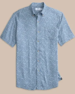 New Southern Tide Linen Rayon The Whaler Short Sleeve Sport Shirt Coronet Blue