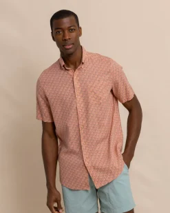 Flash Sale Southern Tide Linen Rayon Vacation Views Short Sleeve Sport Shirt Desert Flower Coral