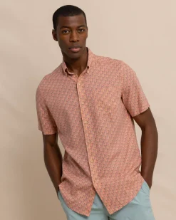 Flash Sale Southern Tide Linen Rayon Vacation Views Short Sleeve Sport Shirt Desert Flower Coral